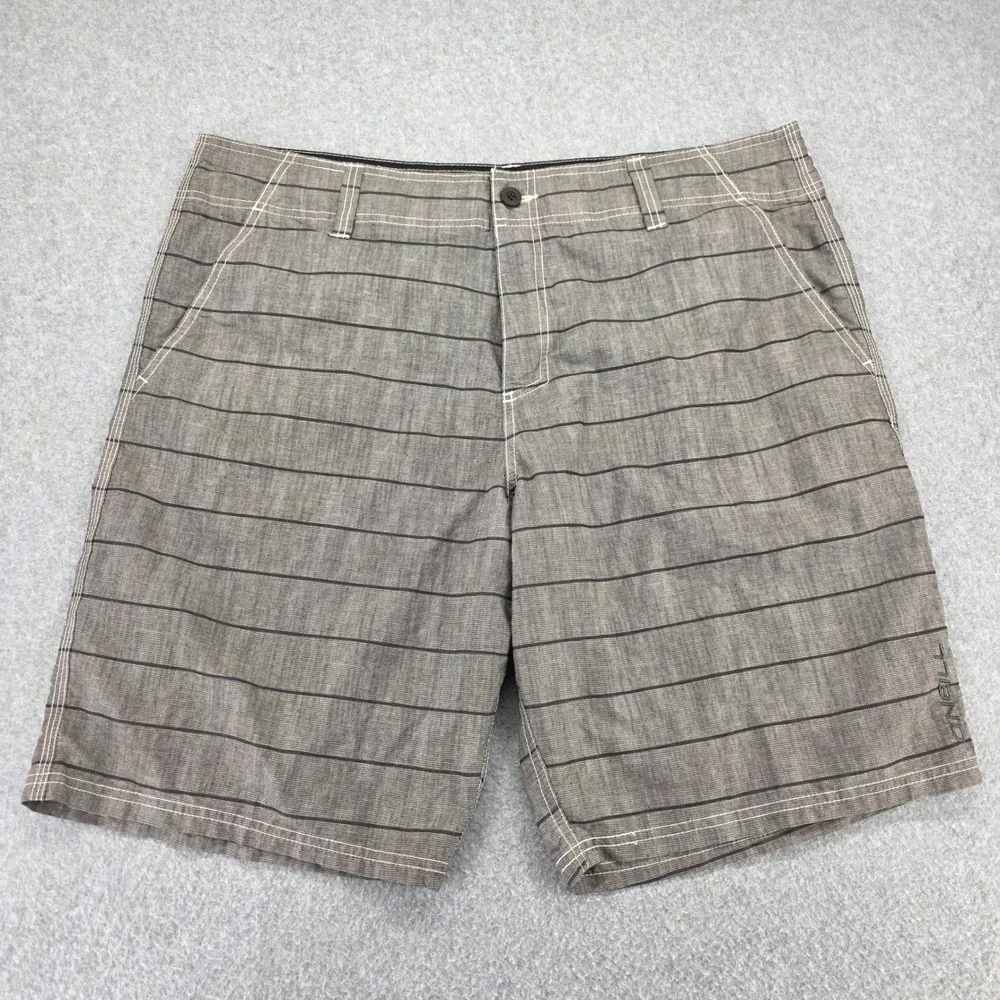 O'Neill Hybrid Board‎ Shorts Men's Size 40 Gray Stripe Stretch Performance Swim
